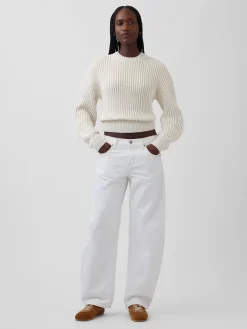 100% Cotton Barrel-Sleeve Crop Sweater