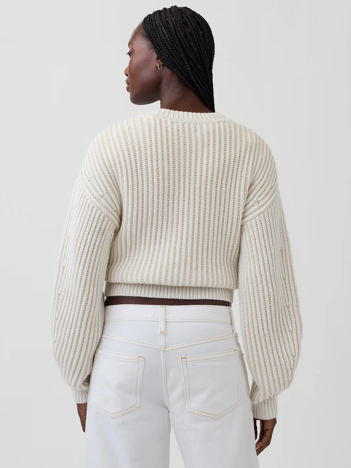 100% Cotton Barrel-Sleeve Crop Sweater