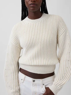 100% Cotton Barrel-Sleeve Crop Sweater