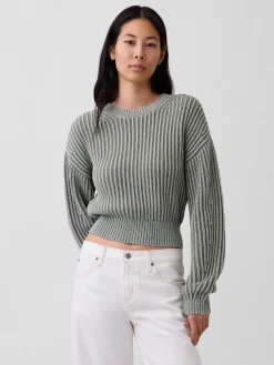 100% Cotton Barrel-Sleeve Crop Sweater