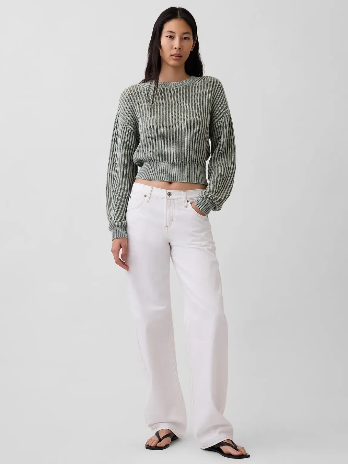 100% Cotton Barrel-Sleeve Crop Sweater