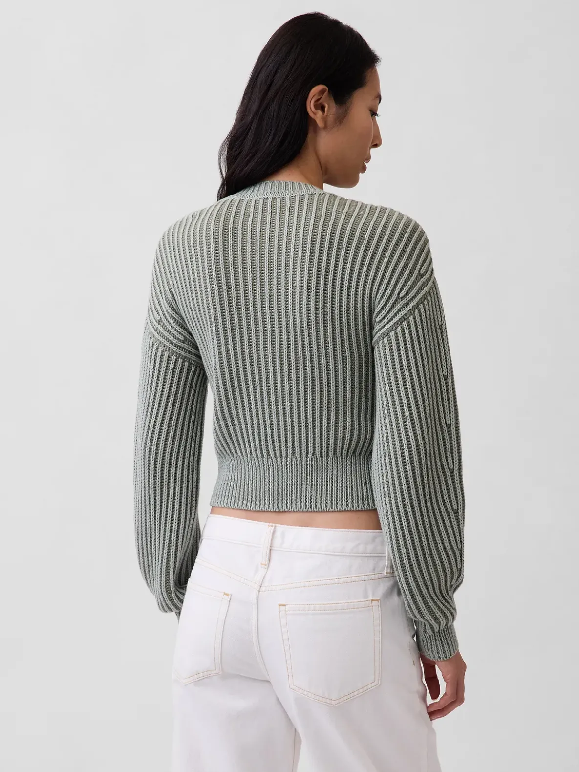 100% Cotton Barrel-Sleeve Crop Sweater