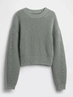 100% Cotton Barrel-Sleeve Crop Sweater