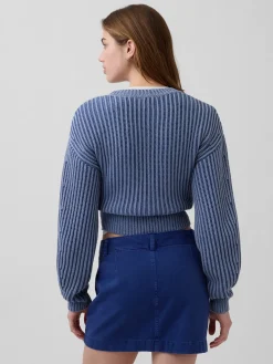 100% Cotton Barrel-Sleeve Crop Sweater