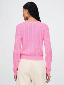 100% Cotton Cable-Knit V-Neck Sweater