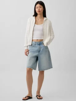 100% Cotton Cable-Knit Zip Cardigan