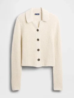 100% Cotton Collared Crop Cardigan Sweater
