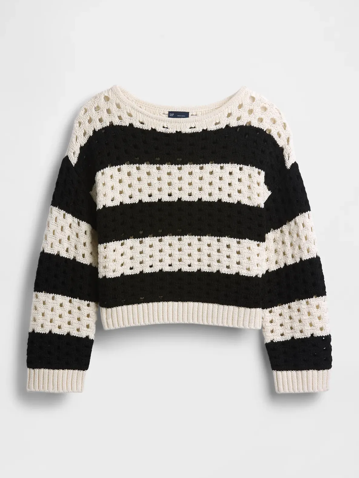 100% Cotton Crochet Boatneck Sweater