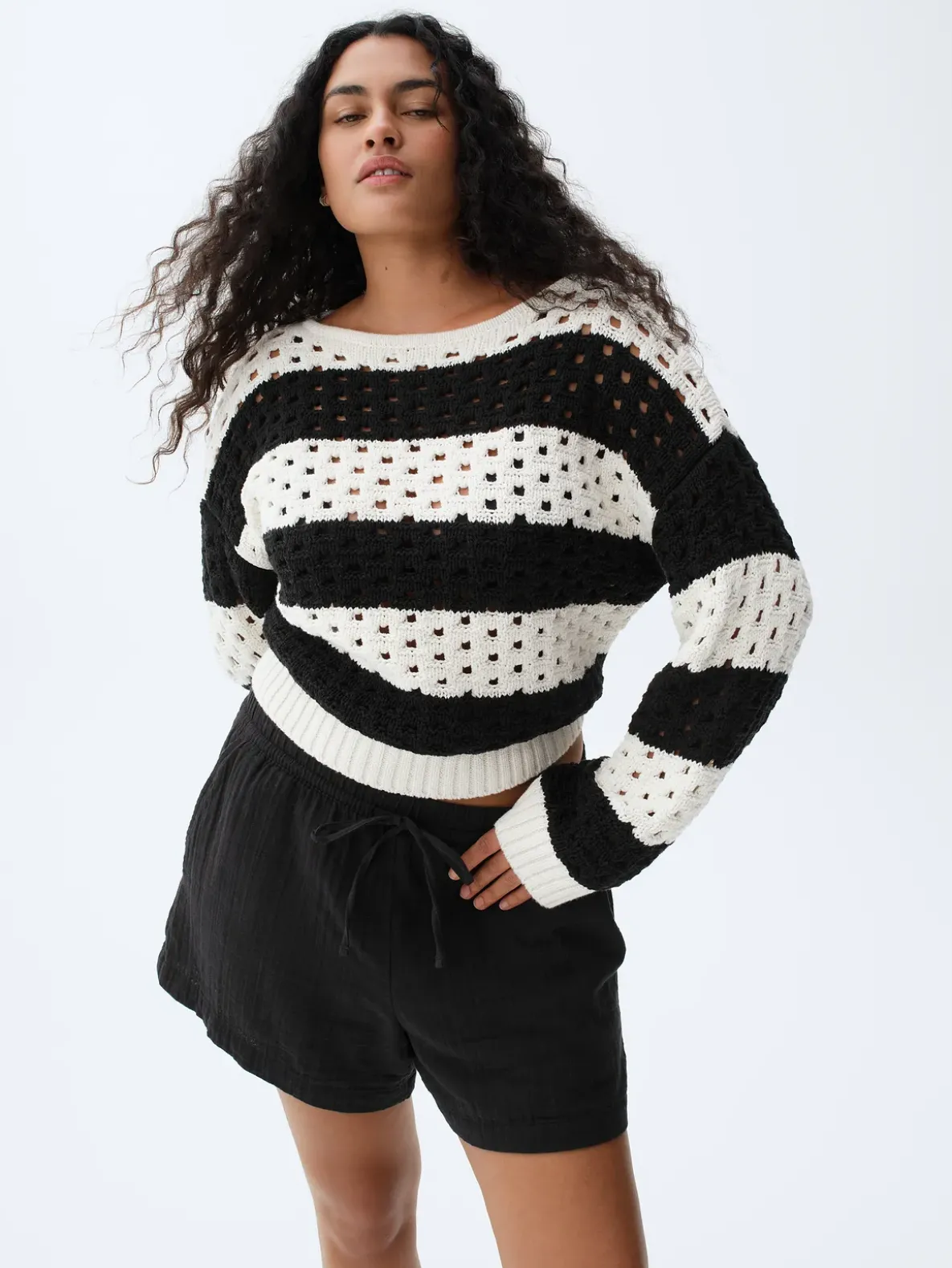 100% Cotton Crochet Boatneck Sweater
