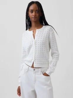 100% Cotton Pointelle Crop Cardigan