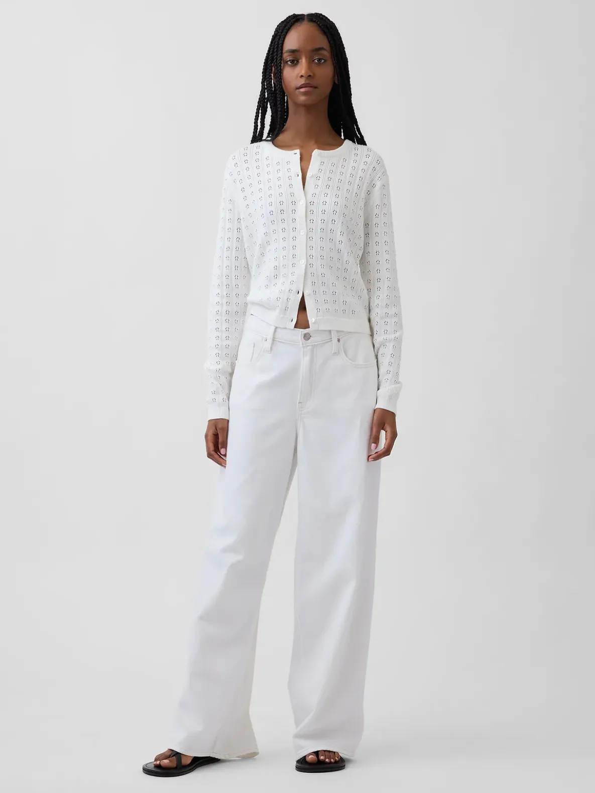100% Cotton Pointelle Crop Cardigan