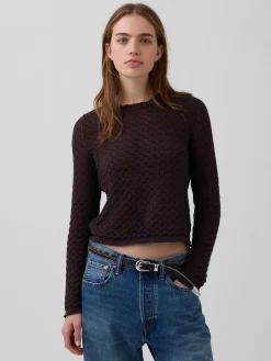 100% Cotton Pointelle Crop Sweater