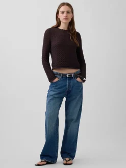 100% Cotton Pointelle Crop Sweater