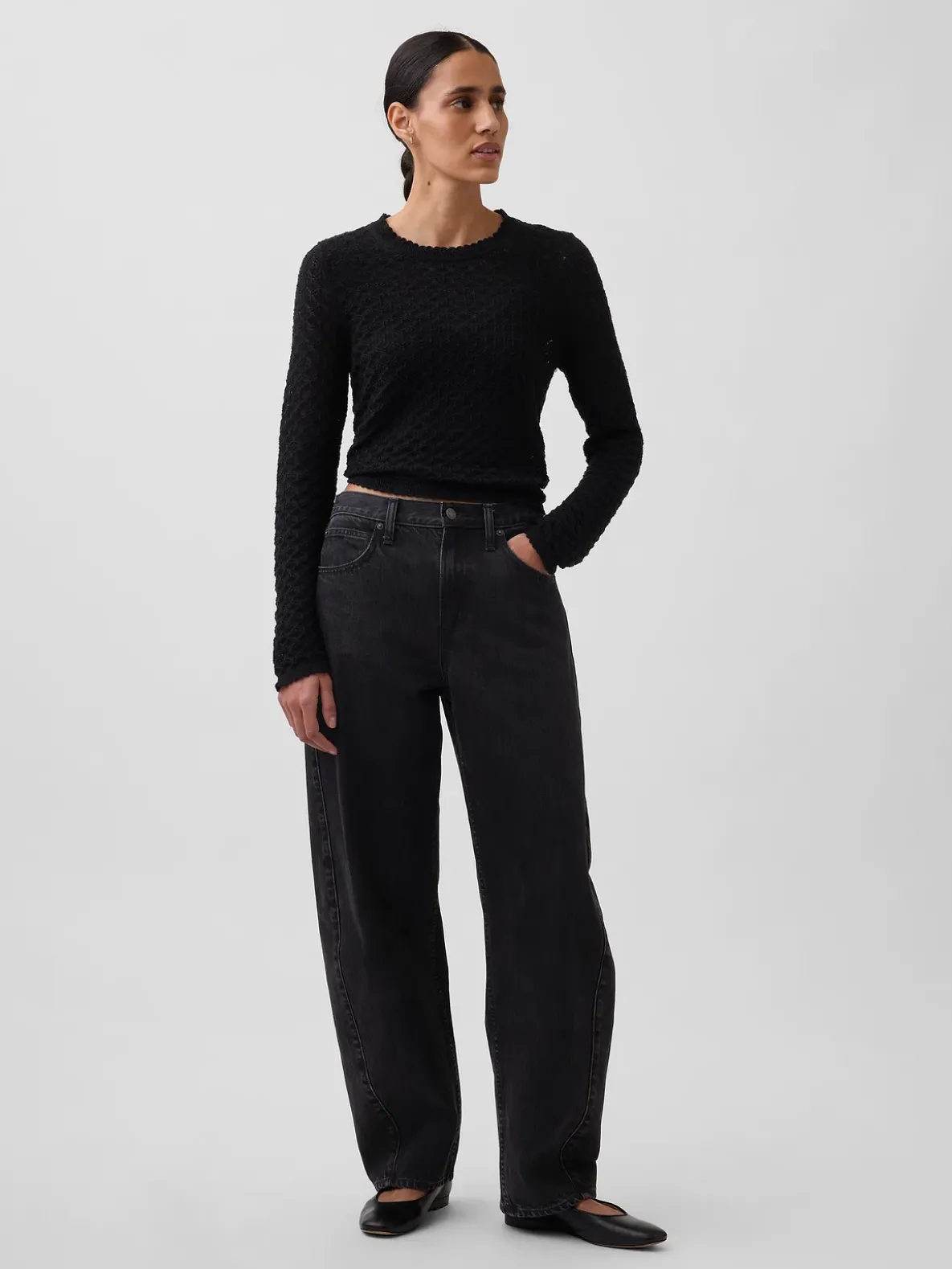 100% Cotton Pointelle Crop Sweater