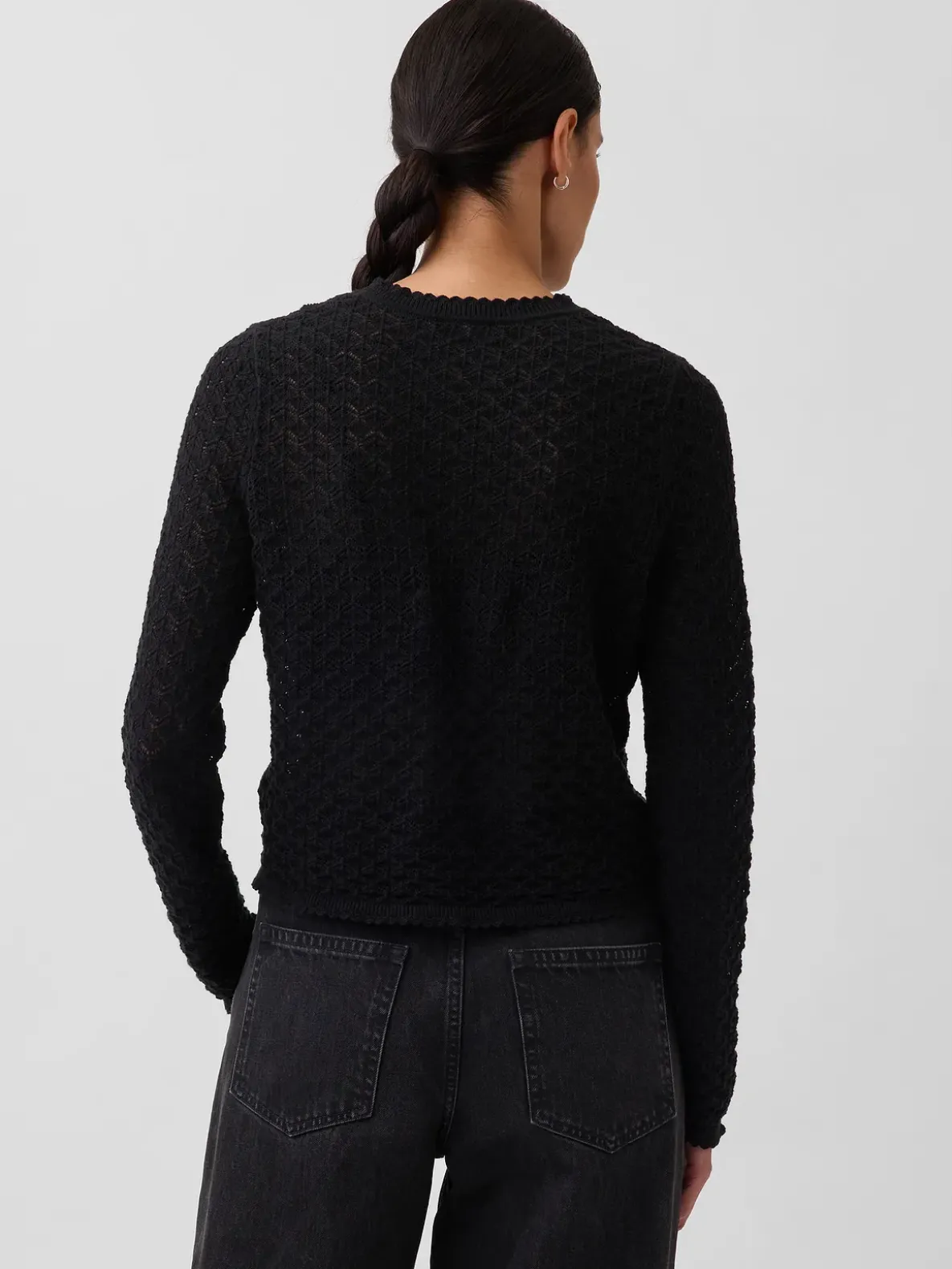 100% Cotton Pointelle Crop Sweater
