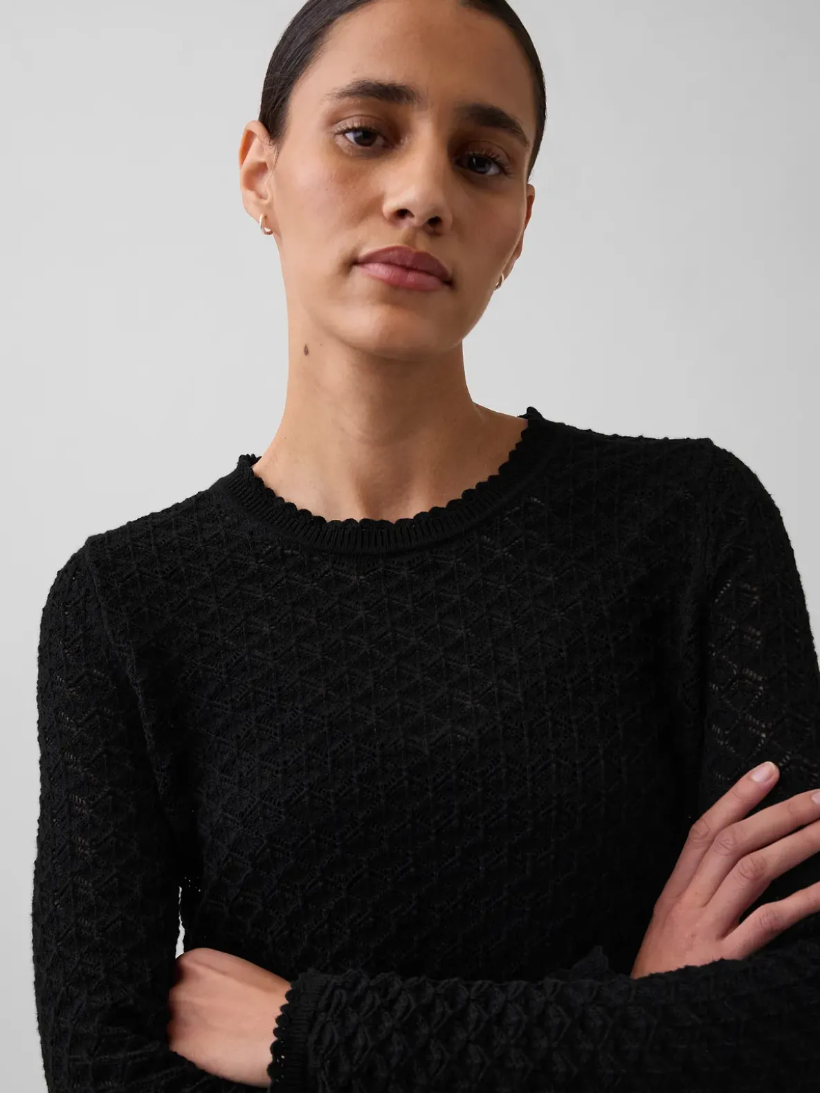 100% Cotton Pointelle Crop Sweater