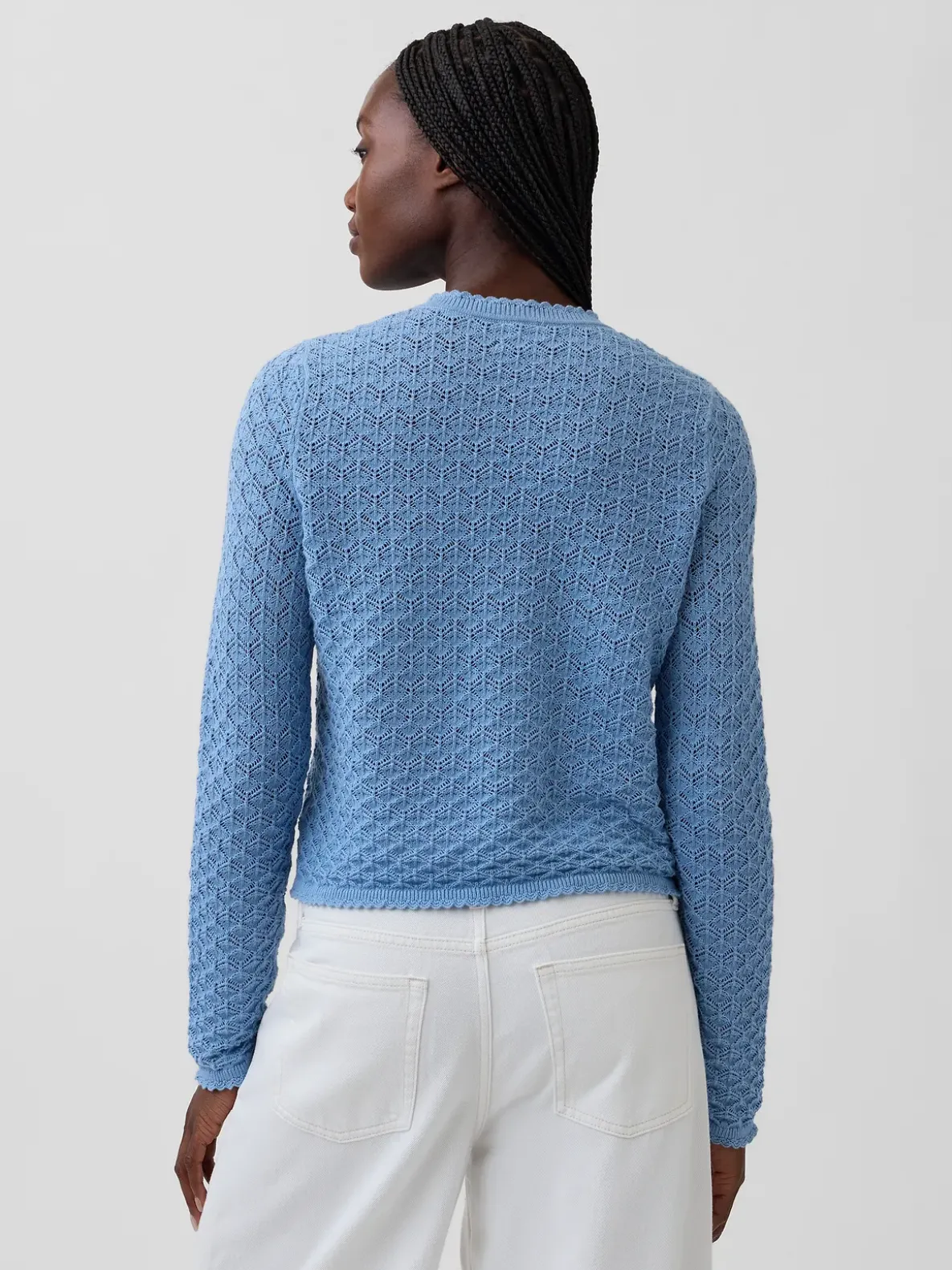 100% Cotton Pointelle Crop Sweater