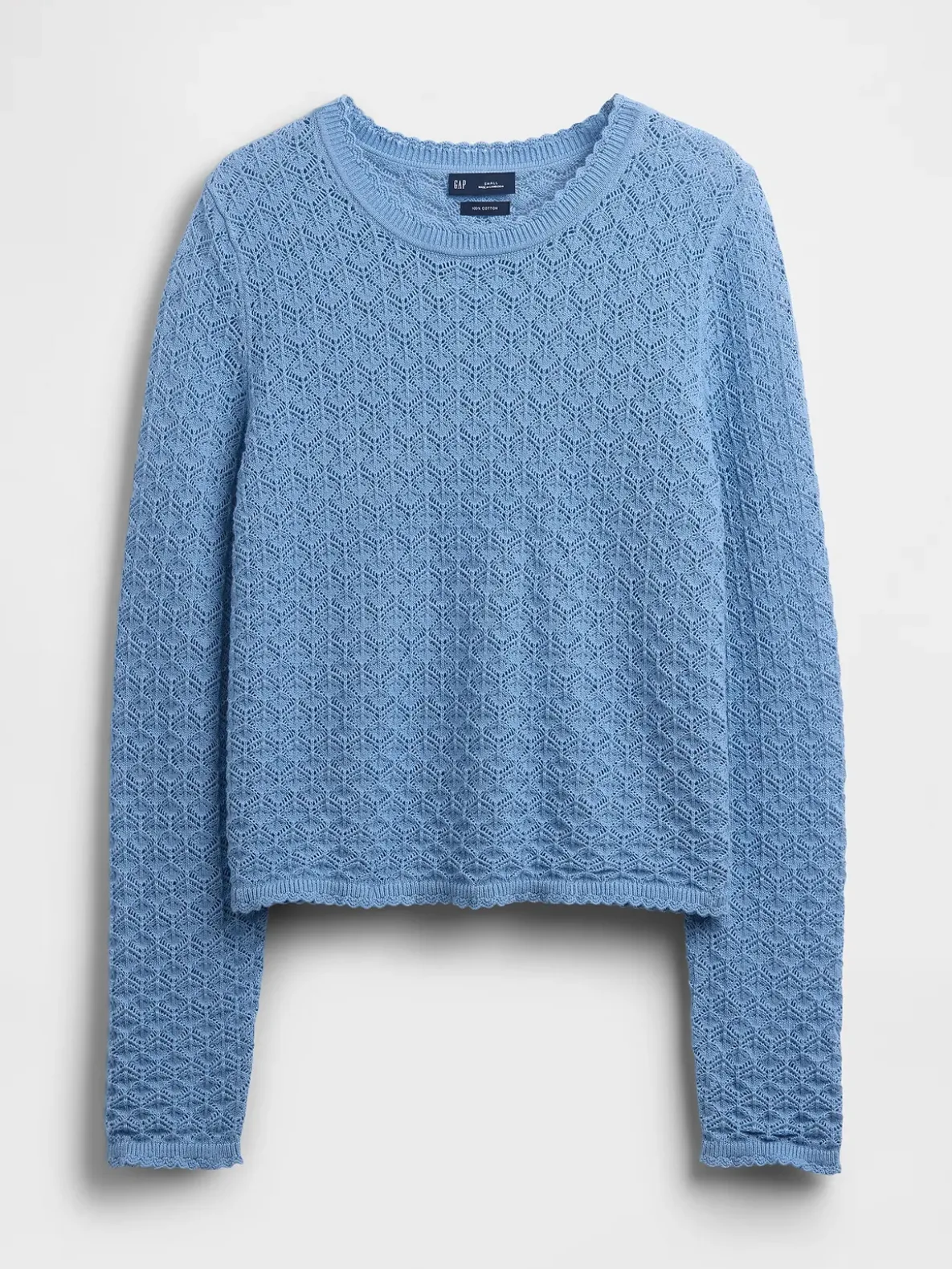 100% Cotton Pointelle Crop Sweater