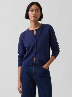 100% Cotton Relaxed Crop Cardigan Sweater