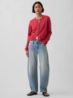 100% Cotton Relaxed Crop Cardigan Sweater