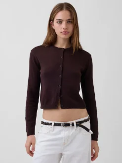 100% Cotton Relaxed Crop Cardigan Sweater