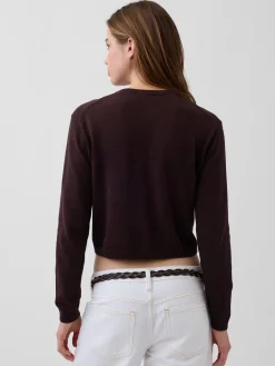 100% Cotton Relaxed Crop Cardigan Sweater