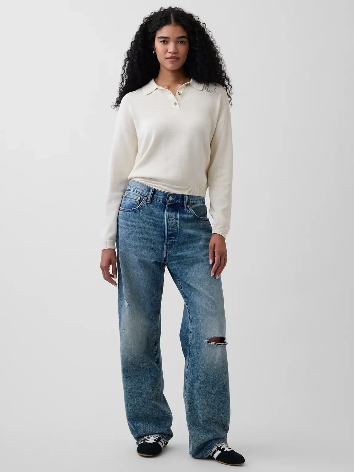 100% Cotton Relaxed Polo Sweater