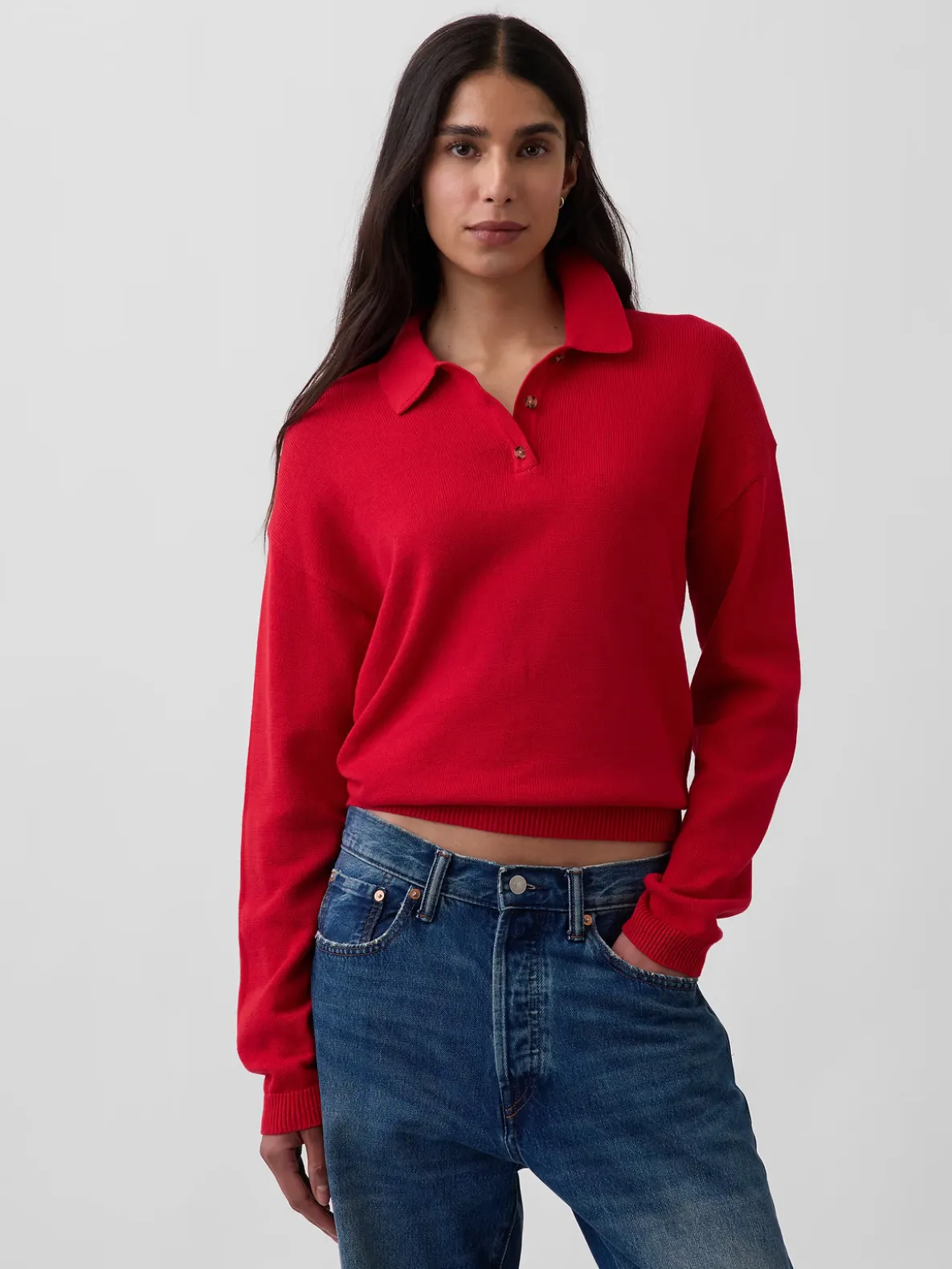 100% Cotton Relaxed Polo Sweater