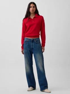 100% Cotton Relaxed Polo Sweater