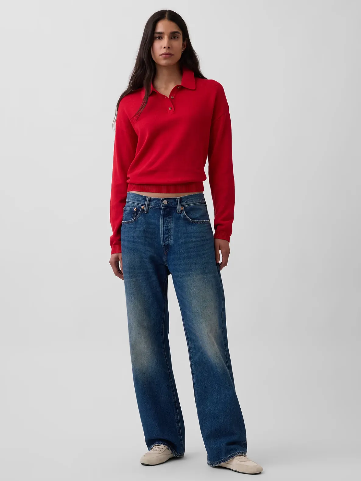100% Cotton Relaxed Polo Sweater