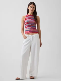 100% Cotton Stripe Crop Sweater Tank
