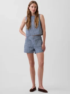 3.5" High Rise Gingham Relaxed Straight Denim Shorts