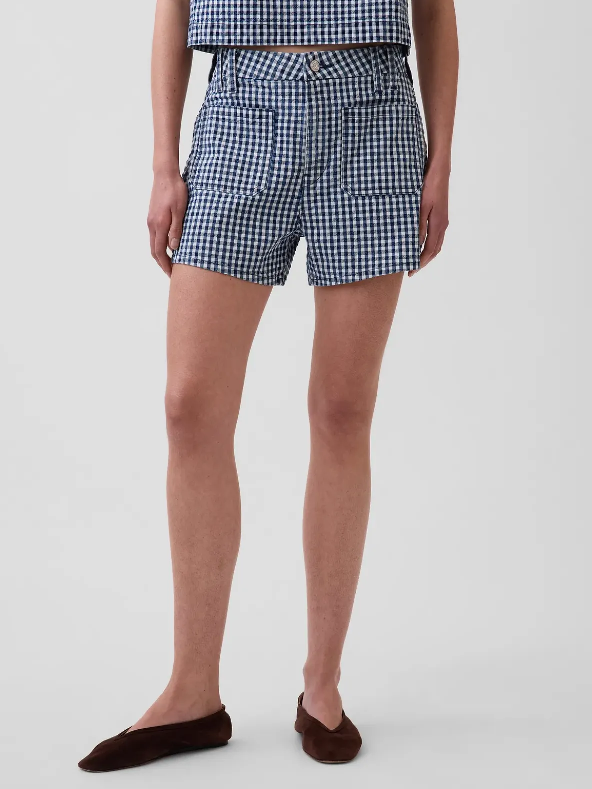 3.5" High Rise Gingham Relaxed Straight Denim Shorts