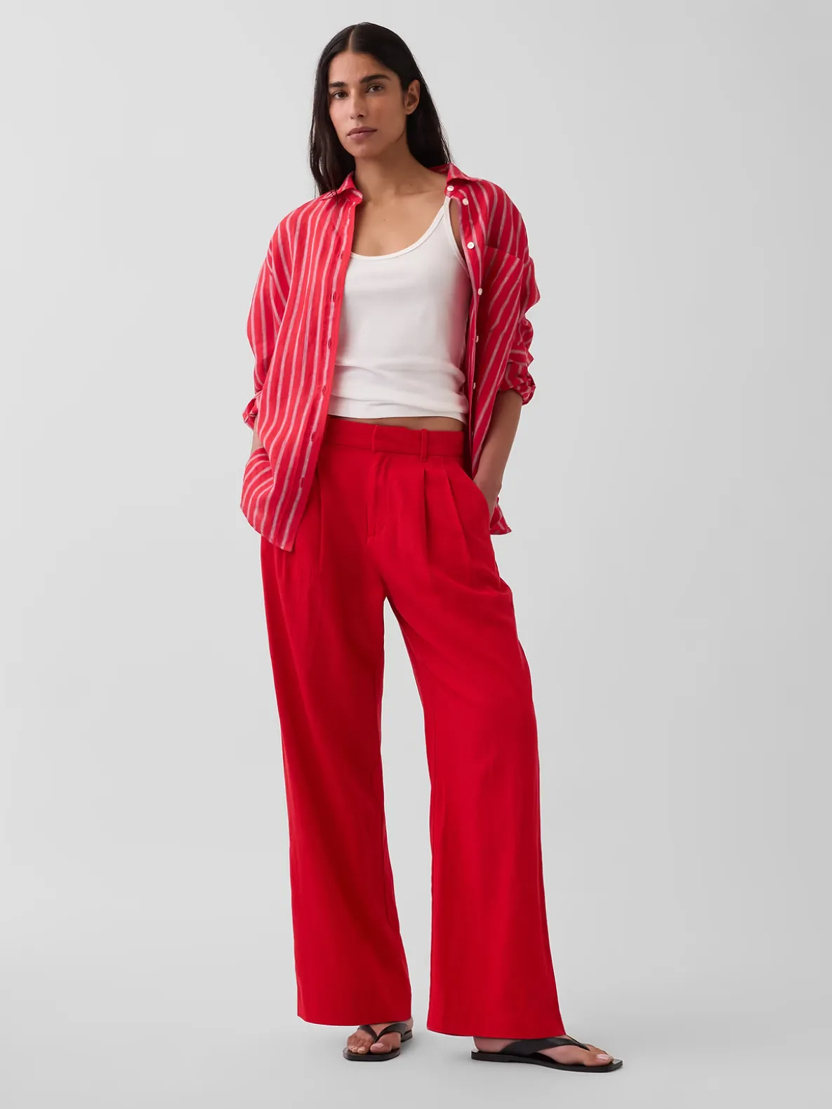 365 High Rise Linen-Blend Trousers