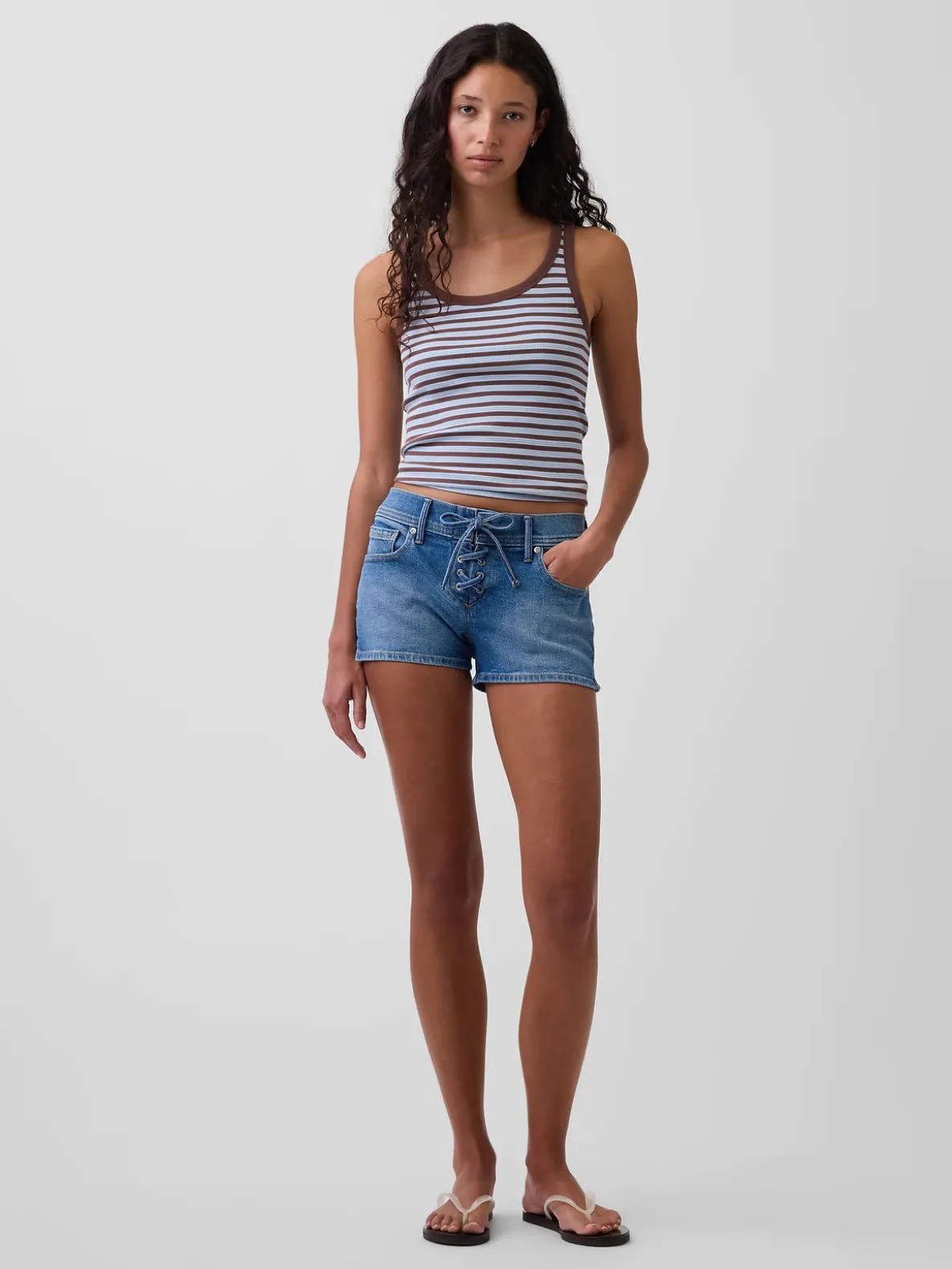 3" Low Rise Lace-Up Denim Shorts