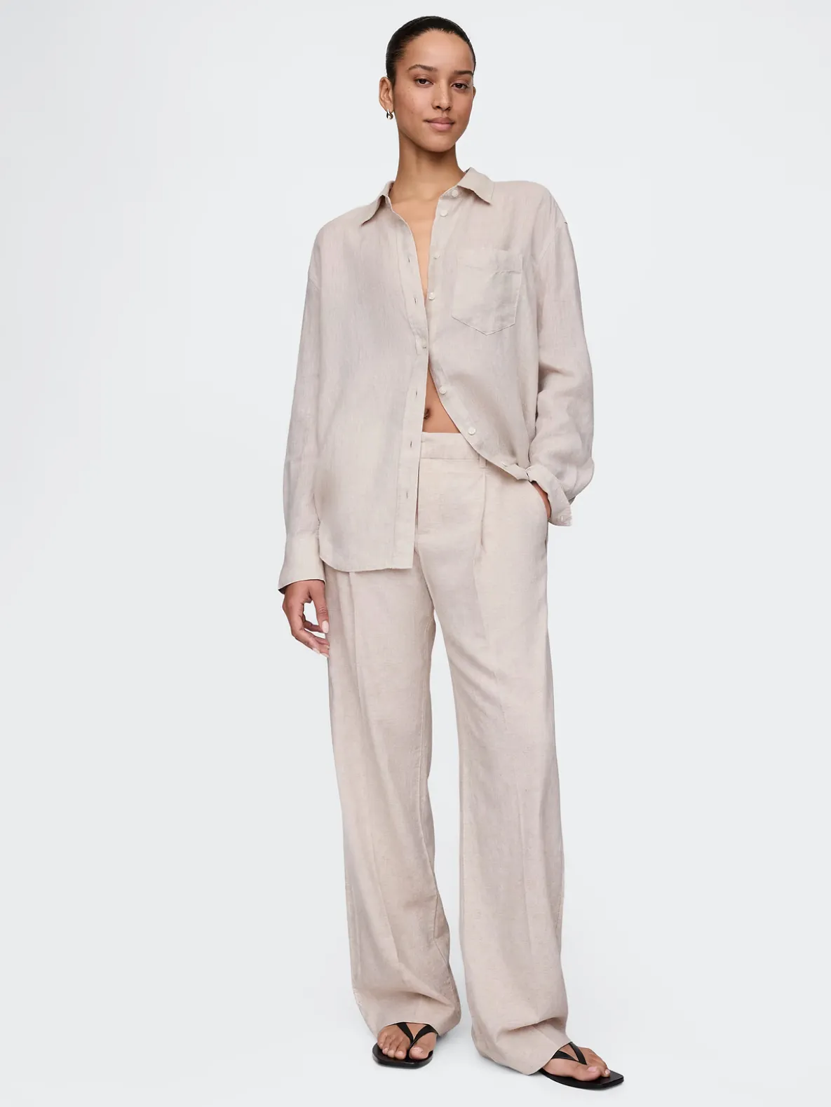 365 Low Rise Linen-Blend Trousers