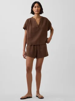 4" Mid Rise Cotton Gauze Easy Shorts