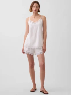4" Mid Rise Linen-Blend Lace-Trim Shorts