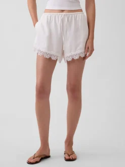 4" Mid Rise Linen-Blend Lace-Trim Shorts