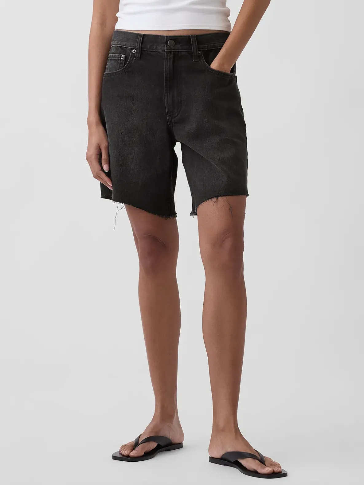 8" Mid Rise Loose Denim Bermuda Shorts