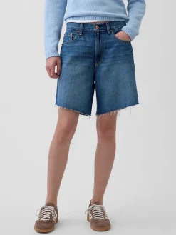 8" Mid Rise Loose Denim Bermuda Shorts