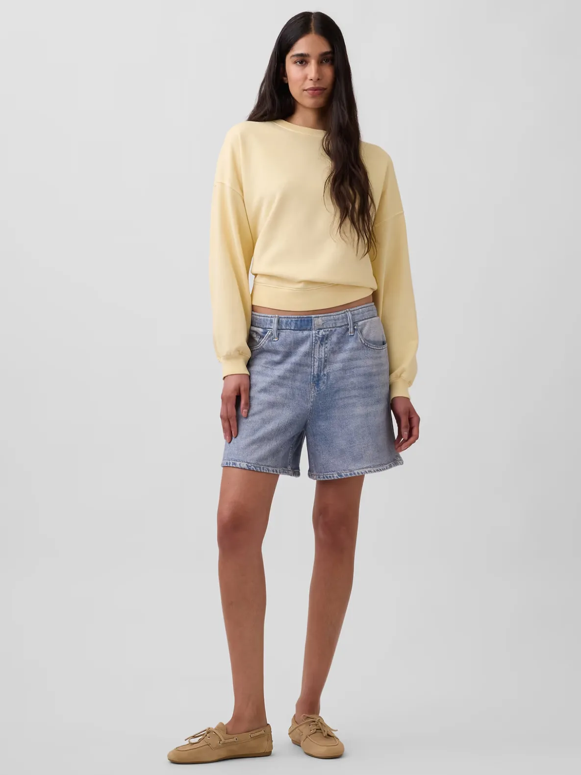 5" Mid Rise Printed Knit Denim Easy Shorts