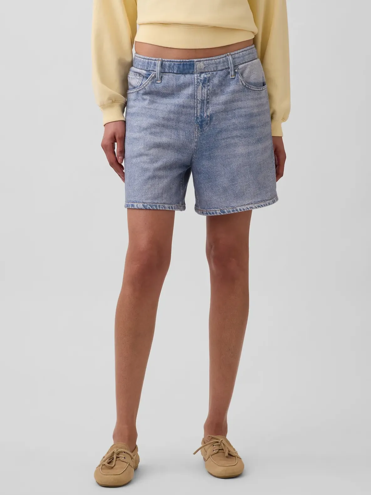 5" Mid Rise Printed Knit Denim Easy Shorts
