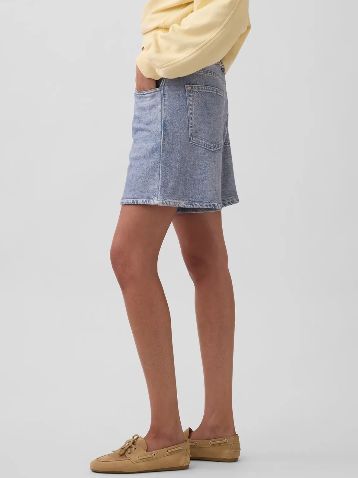 5" Mid Rise Printed Knit Denim Easy Shorts