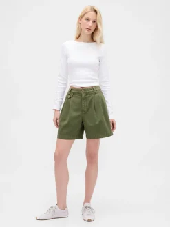 6" Mid Rise Twill Pleated Trouser Shorts