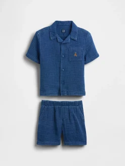 Baby & Toddler Cotton Gauze Denim Outfit Set