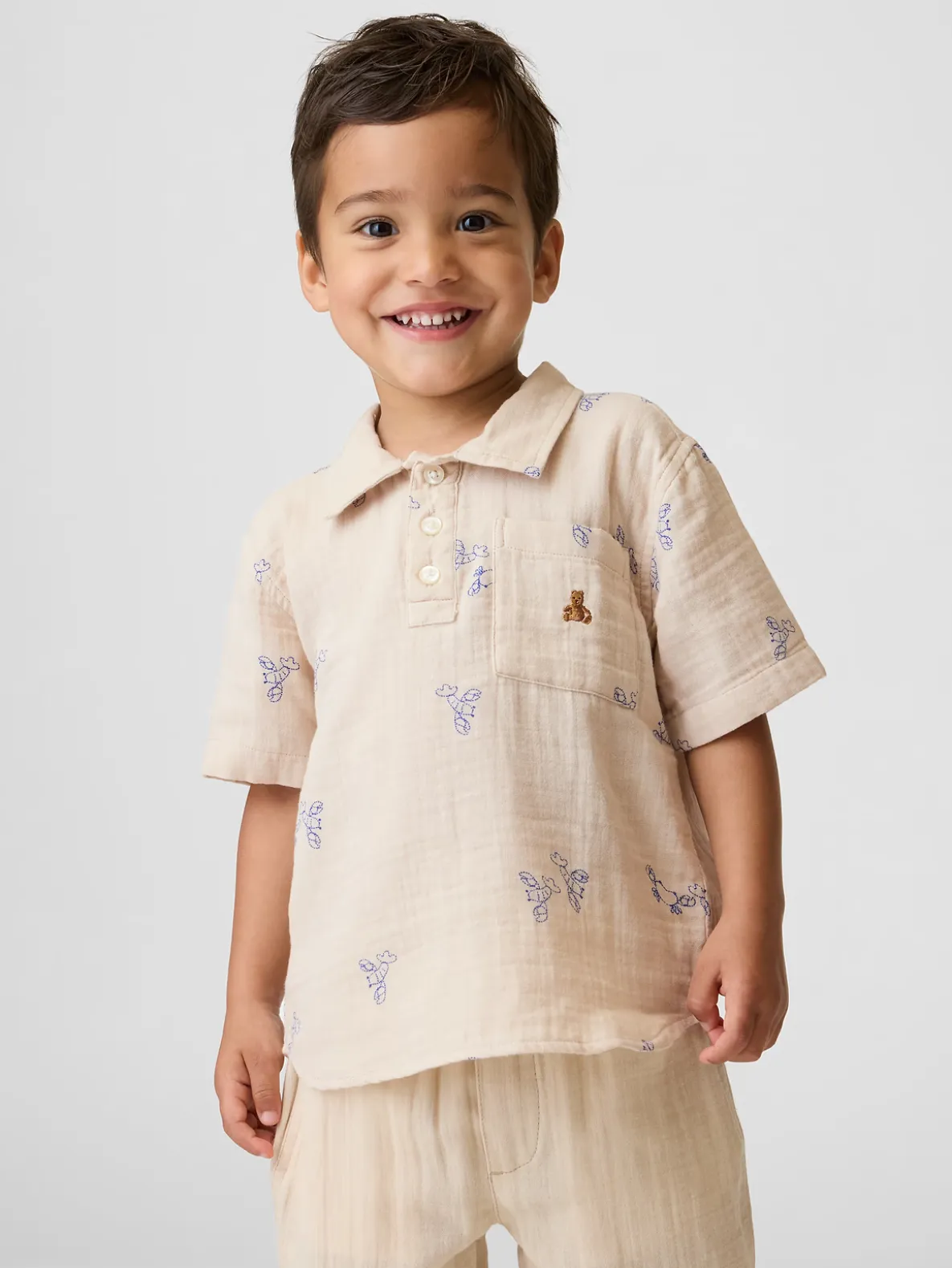 Baby & Toddler Cotton Gauze Print Polo Shirt