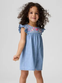 Baby & Toddler Denim Embroidered Yoke Romper