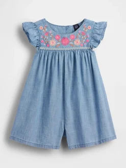Baby & Toddler Denim Embroidered Yoke Romper