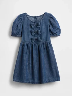 Baby & Toddler Denim Puff-Sleeve Bow Dress